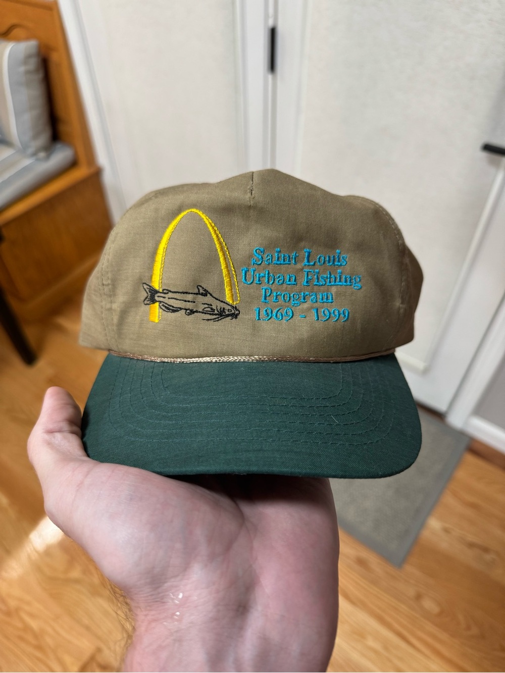 Vintage Snapback Hat St. Louis Arch Urban Fishing Program Tan 90s Cap